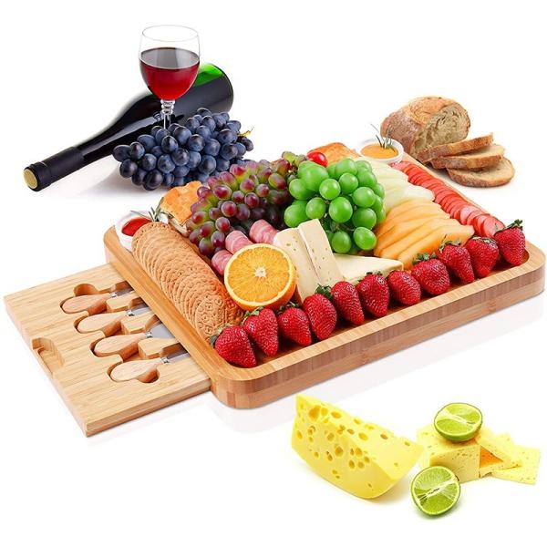 ODM Natural Kitchen Cutting Board Bamboo Charcuterie Platter With Utensils