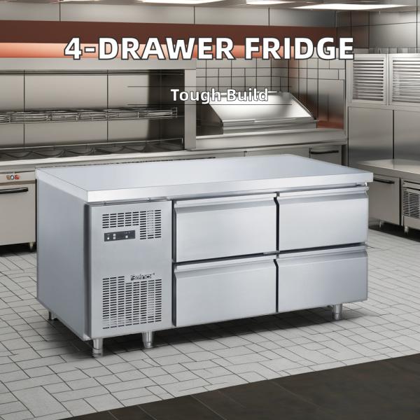 Réfrigérateur commercial simple température sous-comptoir 4 tiroirs en acier inoxydable avec contrôle numérique pour cuisine et restaurant, neuf