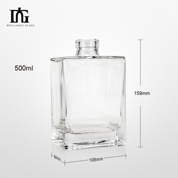 Beverage 500ml Square Flat Shoulder Clear Glass Bottle for Liquors and Beverages
