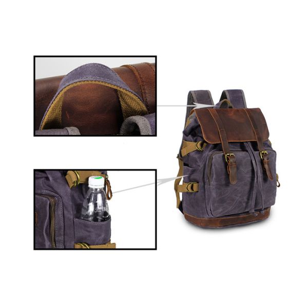 Soekidy Mens Waxed Canvas Carry On Travel Bag Genuine Leather Backpack