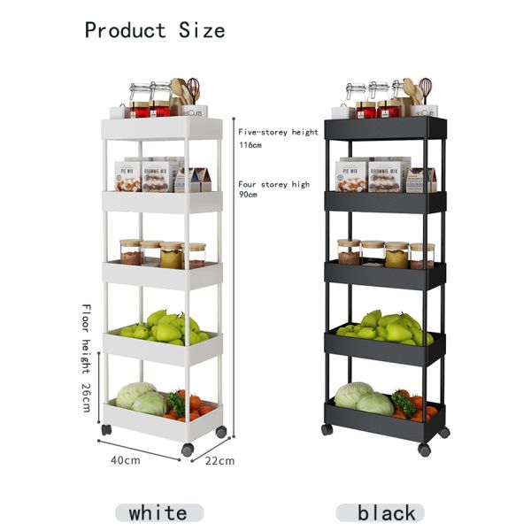 ABS Plastic Factory Direct Four-story Floor-mounted Movable Holders Corner Organizer Bathroom Storage Racks Stroller with Wheels