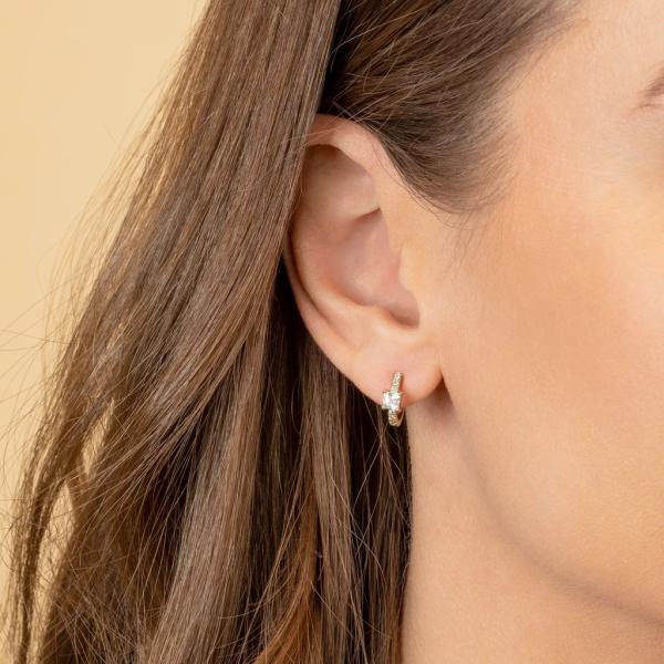 925 Sterling Silver Mini Gold Plated Baguette Hoop Huggie Earrings для женщин Ювелирные изделия