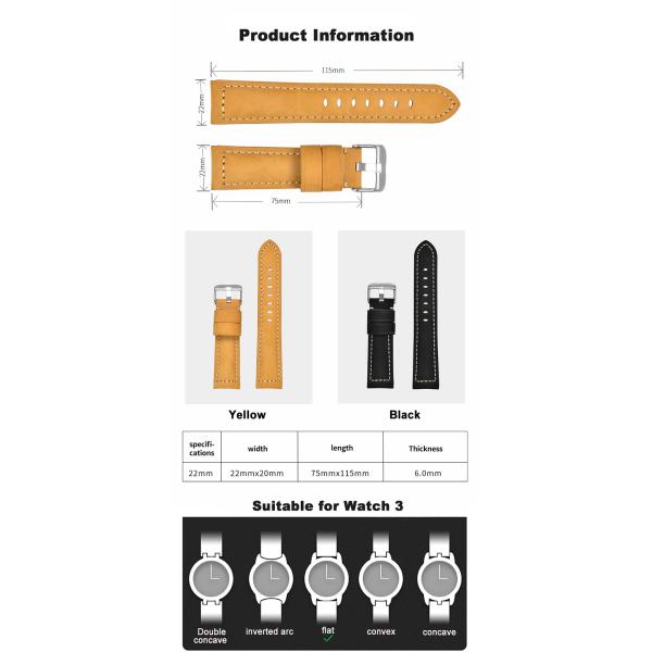 22mm Soft Vintage Genuine Leather Strap