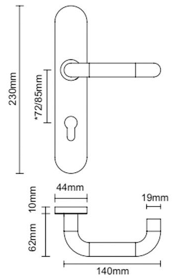 EN1634-1 fire rated door handles for 72mm/85mm euro mortice locks