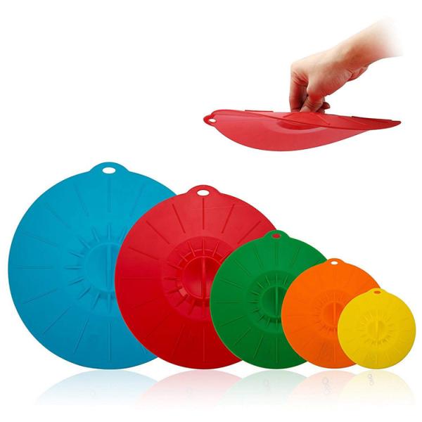 5Pcs Food Grade Reusable Silicone Food Fresh Cover Suction Lid For Bowls Cups
