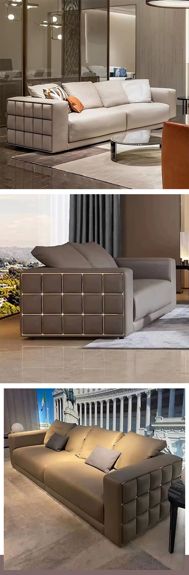 Contemporary Light Luxury Sectional Living Room Sofa Set High-end Villa Leather Sofas Furniture