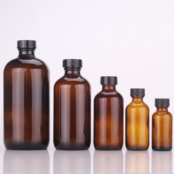 Childproof Tamper Cap Amber Glass Boston Bottle for Stock Empty Cosmetic Containers Customized Colors and Free Sample