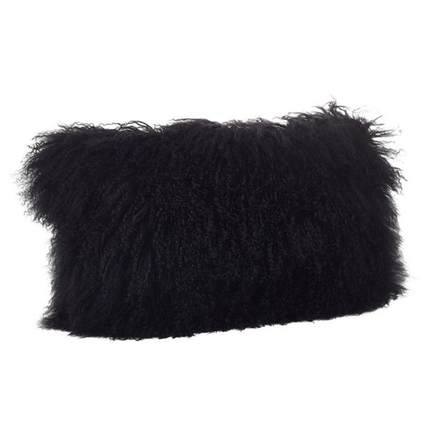 Living Room 16 Inch Mongolian Fur Pillow Long Curly Hair With Micro Suede Lining