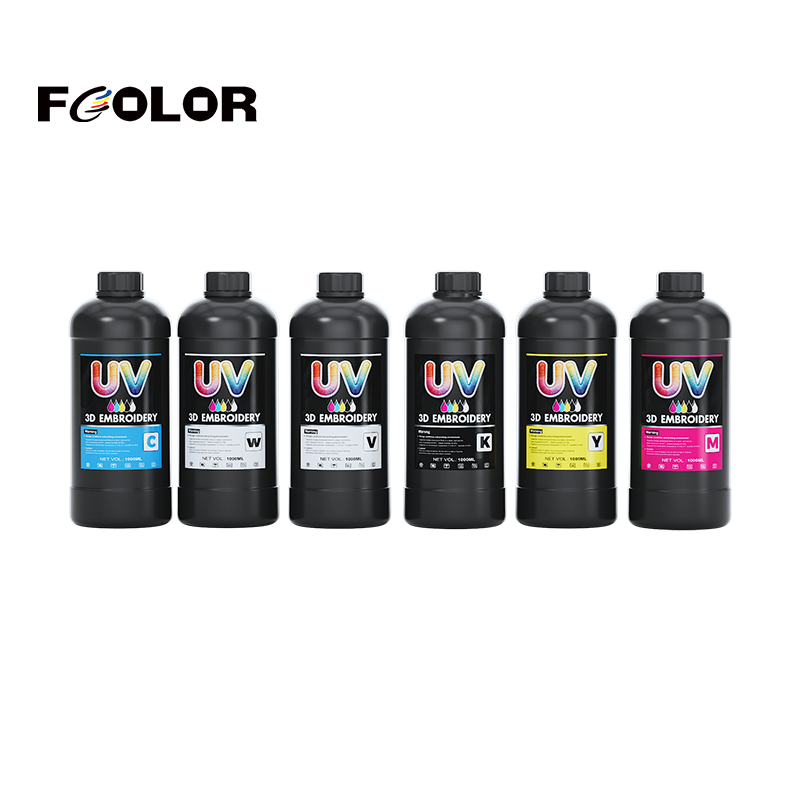 FCOLOR 1000ML Xp600 I3200 I1600 UV Ink 3D Embroidery Imitation AB Transfer Film UV DTF Ink for Textile T Shirt Inkjet Printer