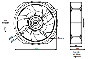 Resistência a altas temperaturas de 60°C IP54 com lâmina de 250 mm EC Fan