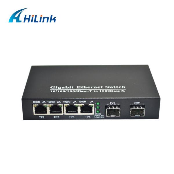 конвертер 2x1000M SFP Fx средств массовой информации гигабита 220V к волокну 4x10/100/1000M Tx SM/MM