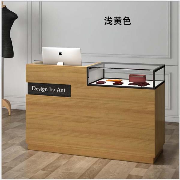 Retailer Shops Modern Wood MDF Checkout Reception Desk with Glass Box Checkout Counter