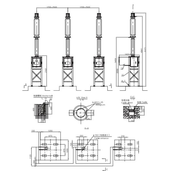 Автомат защити цепи SF6 танка в реальном маштабе времени LW36A-145KV высоковольтный