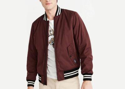 Burgundy Padded Mens Polyester Bomber Jacket Stirp Ribs Triacitate Coat Twin Needle Stitch