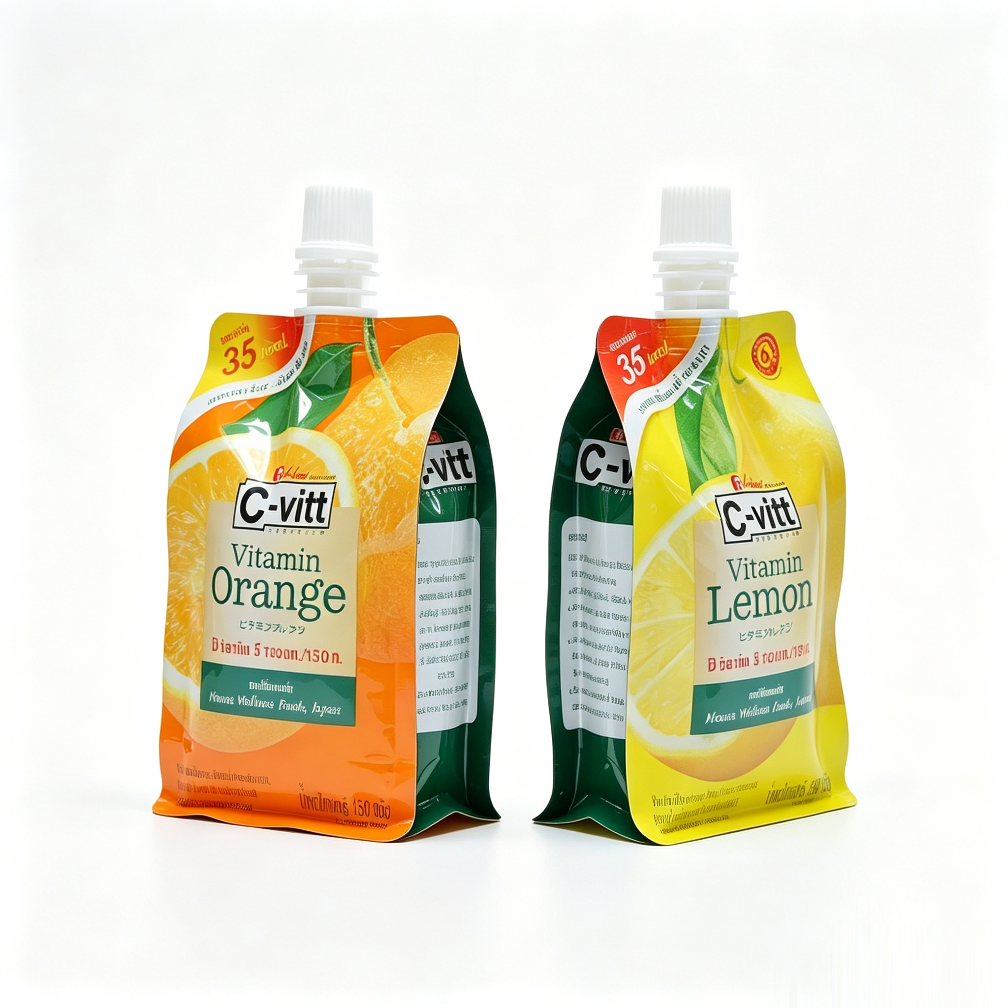 150g Flat Bottom Spout Pouch | Stand Up Juice Spout Bag For Orange Lemon Vitamin Drink Food Grade Custom Print