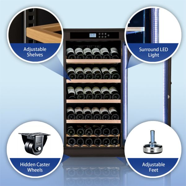 Dark Wood Wine Cooler Cabinet with Smart Touch Control and 36 Bottle Capacity