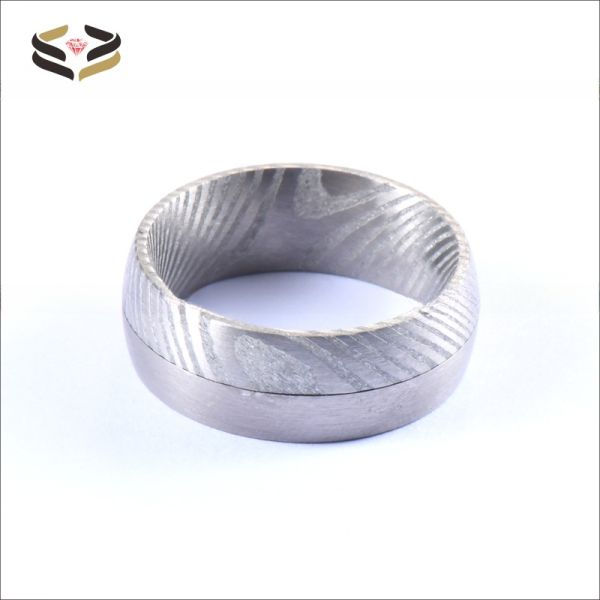 Men Fashion Jewelry 8mm Damascus Steel Ring Inlay Silver Tungsten Loop Wedding Band with Jewelry Main Material and Pearl Type Other
