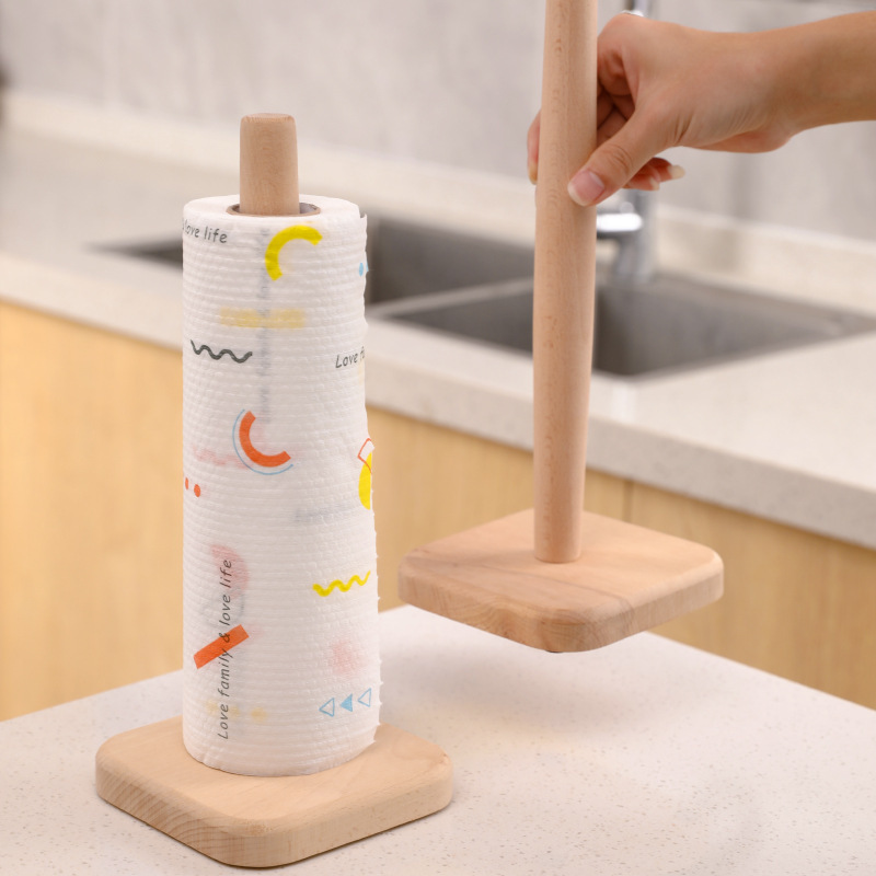 Kitchen Paper Towel Rack Roll Paper Cling Film Lazy Rag Storage Rack Creative Vertical Wooden Storage Shelf