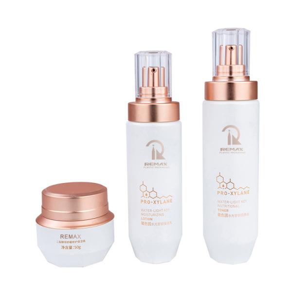 50 g/100 ml/120 ml Vidro Branco cilíndrico Liso com bomba branca para frasco de embalagem cosmética