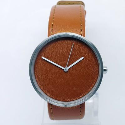 Fashion design and color watch Stainless steel case with geniune leather strap watch