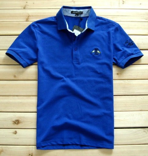 Navy / White Stretch Solid POLO T Shirts For Men Polyester Cotton Fabric