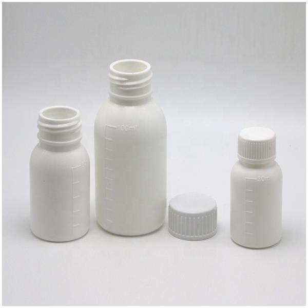 30mL/50mL/100mL PP White Liquid Medicine Bottle with Scaled Body and Screen Printing