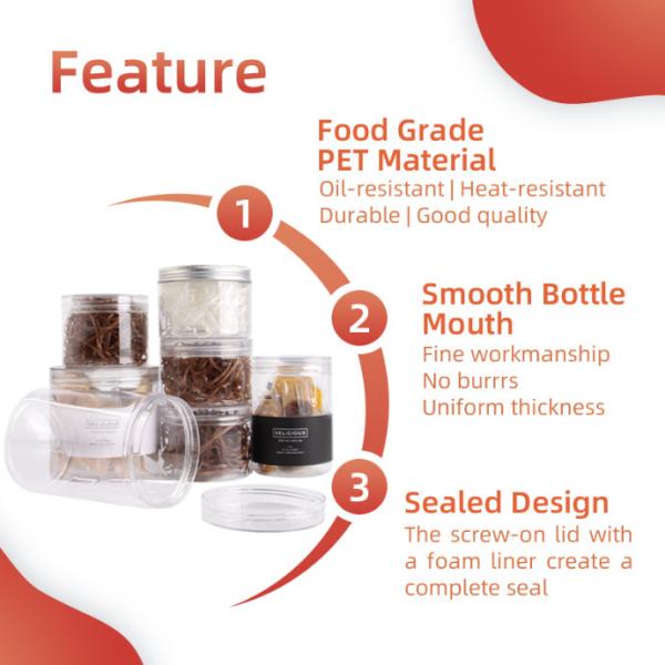 PET 100 Calibre Caramelo Biscoito Jar Boca Larga Beleza Biscoito Cozinha Jar de Alimentos