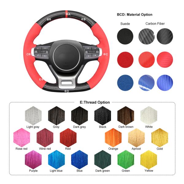 Carbon Red Suede Hand Sewing Steering Wheel Cover for Kia Sportage K5 GT Line 2021 2022 2023