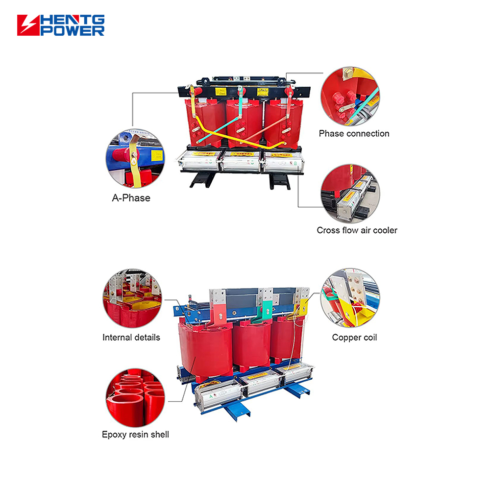Low maintenance 100 kva distribution transformer 11kV/0.433kV dry type compact safe for Africa indoor power rooms