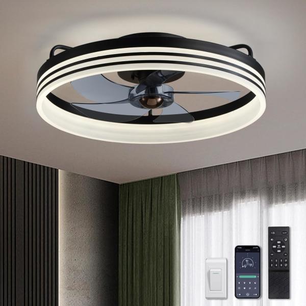 20 pouces 5 lames 6 vitesses de vent Smart faible profil Ventilateur de plafond lumières de chasse à l' eau montée avec APP télécommande pour chambre à coucher salon