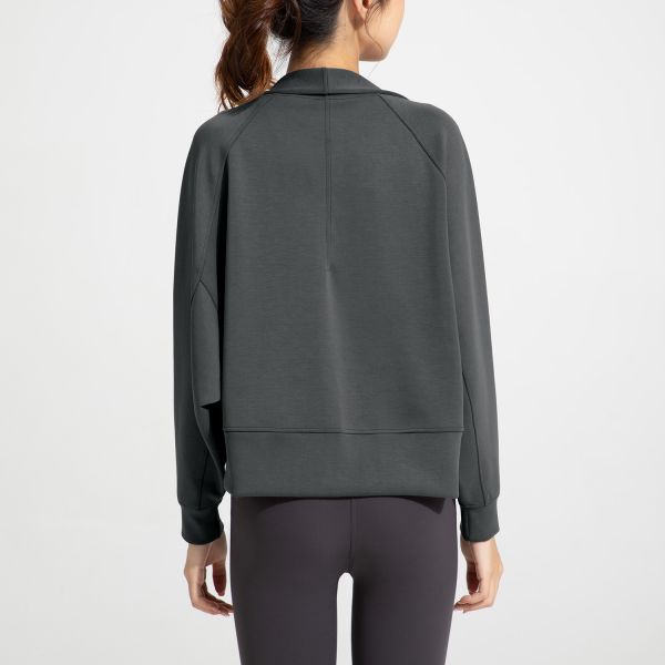Oversized Batwing Sleeve Open Front Cropped Cardigan for Women Soft Stretchy Yoga & Casual Wear in Mocha Brown
