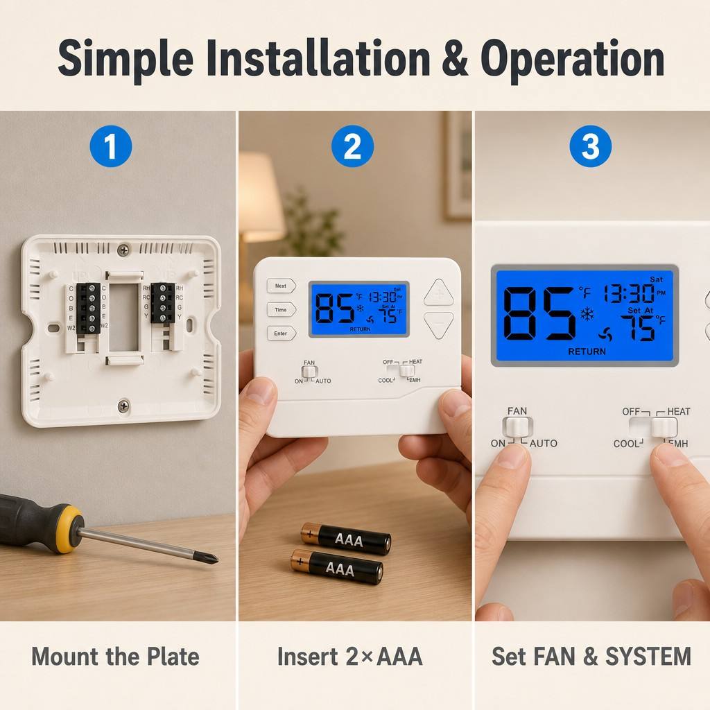 Riseem Dependable Operation Air Source Heat Pump Thermostat with Internal NTC Sensor in HEAT Mode