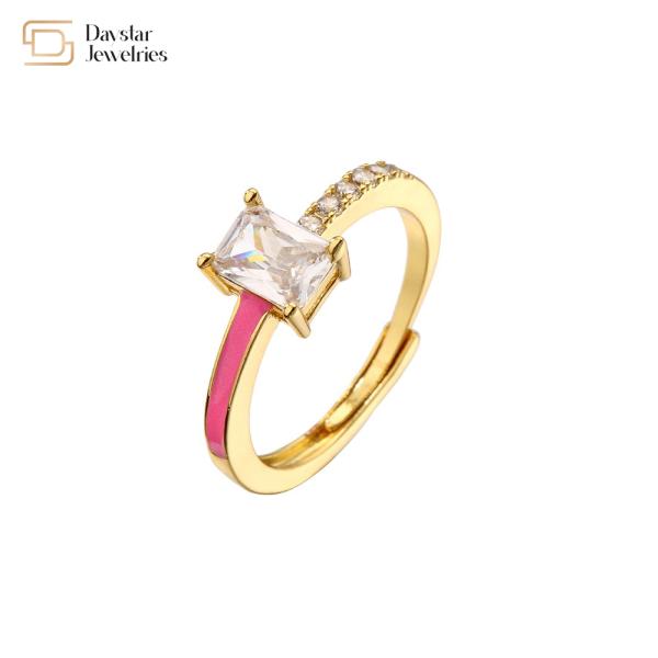 18k Gold Plated Square Diamond Rings Jewelry Adjustable Colorful Enamel Zircon