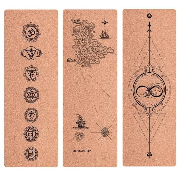 Natural Wood Color, Patterned Design Cork Yoga Mat, thermal transfer printing ECO-Friendly Yoga Mat,Gym Mat