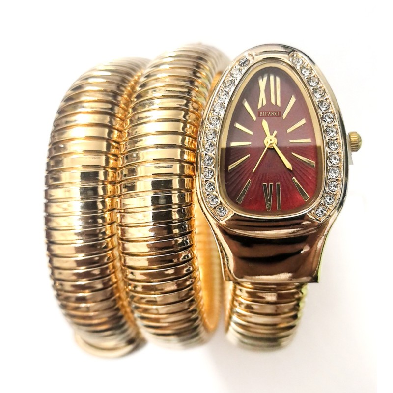 Luxury Snake Design Ladies Quartz Watch – Diamond Bezel Coil Metal Band