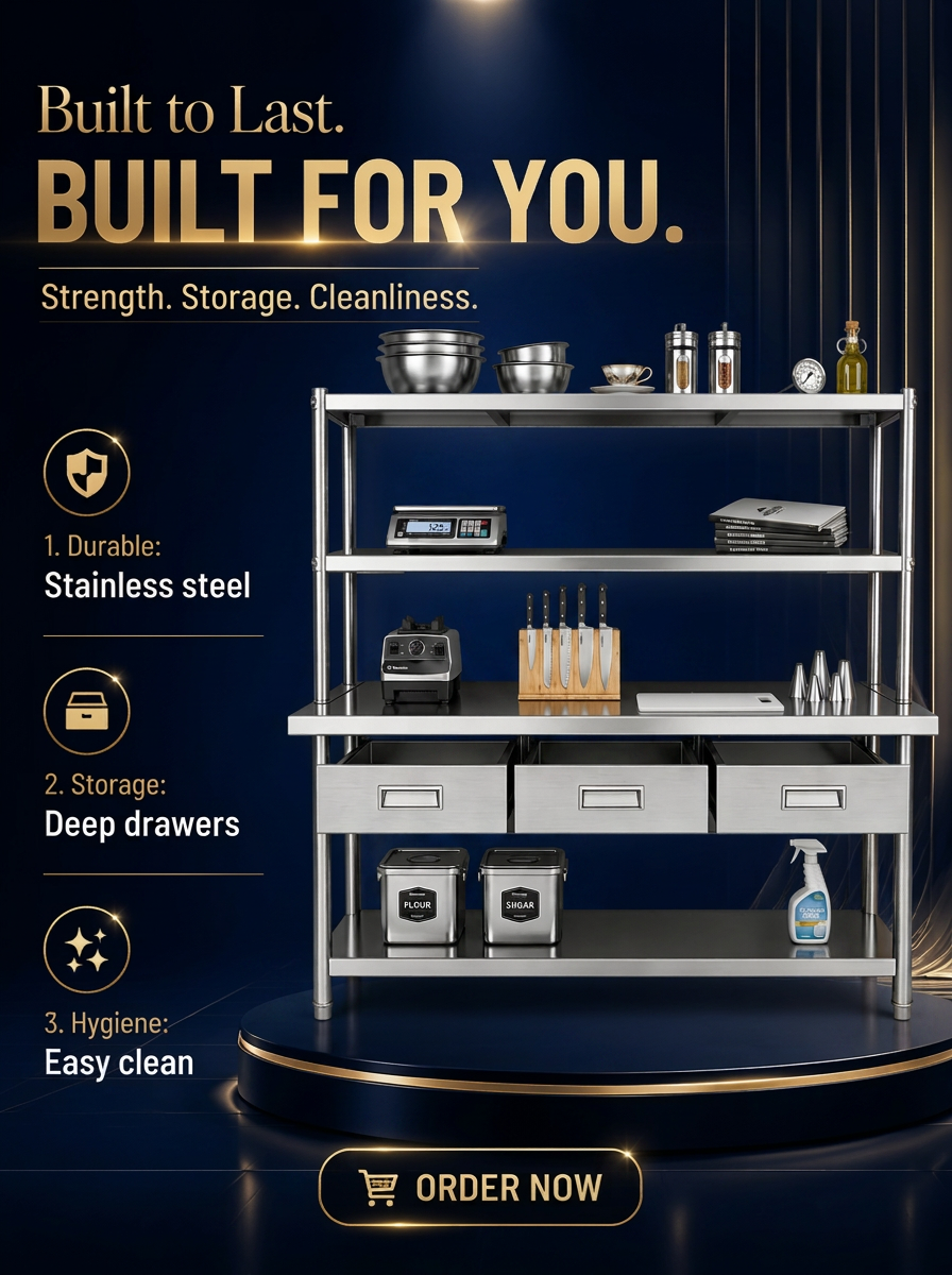 Customizable Stainless Steel 201 Workbench with Corrosion Resistance for Commercial Kitchens