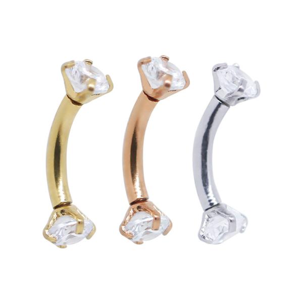 Double Zircon Gems Men'S Eyebrow Piercing Jewelry Gold 16G 6mm