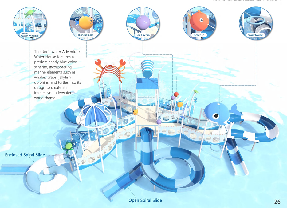  SWH-001 Large Ocean Theme Water House  Interactive Water Play Childrens Splash Pad Water Slide Splash Park Equipment