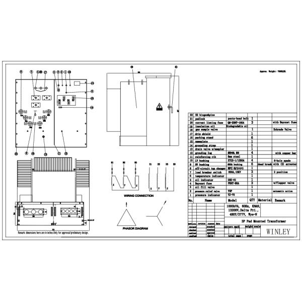 Трансформатор для распределения электроэнергии на трехфазной подставке мощностью 1000 кВА для наружного спуска 13.2 кВ до 0.48 кВ