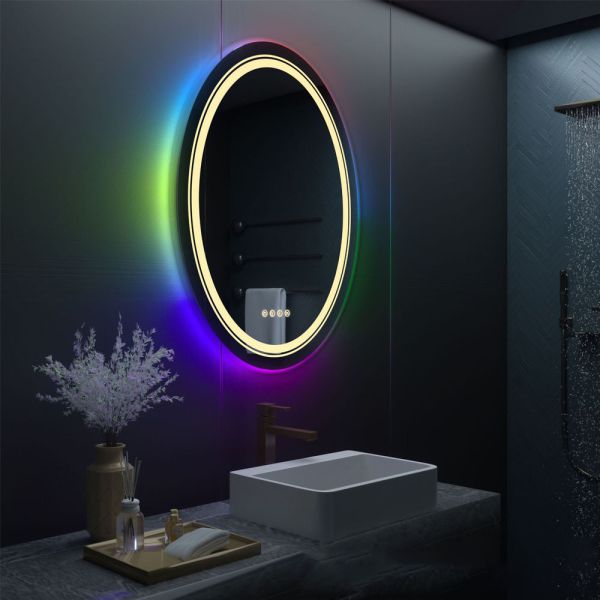 Oval RGB LED Lighted Smart Bathroom Mirror High Definition Eco-Friendly