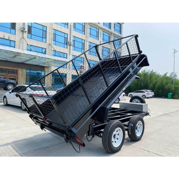 Remorque basculante hydraulique à benne basculante noire à 2 essieux, entièrement soudée