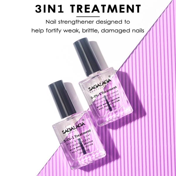 SAGALAGA 3 in 1 Top Coat Nail Polish Strengthener for Thin Nails Repair Growth Serum 15ml French Style MSDS Certified