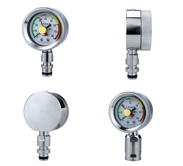 OEM Dual Memory Pointers Glycerin Pressure Gauge DN10 KJ10 Connected 60/80Mpa Manometer Pressure For Mining
