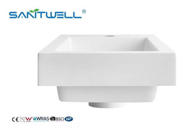 Small Size SWZ500 Popular Design Stone Resin Basins Glossy White Single Hole Durable Stone Washing Hand Basins