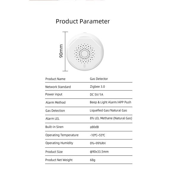 5V ZigBee 3.0 Co Natural Gas Leak Detector Wifi Smart For Home Safety Flame Retardant