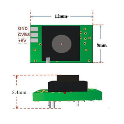 Mini HD camera module, 1/4 CMOS 8mm wide 0.35MP , DC3.5V~5V