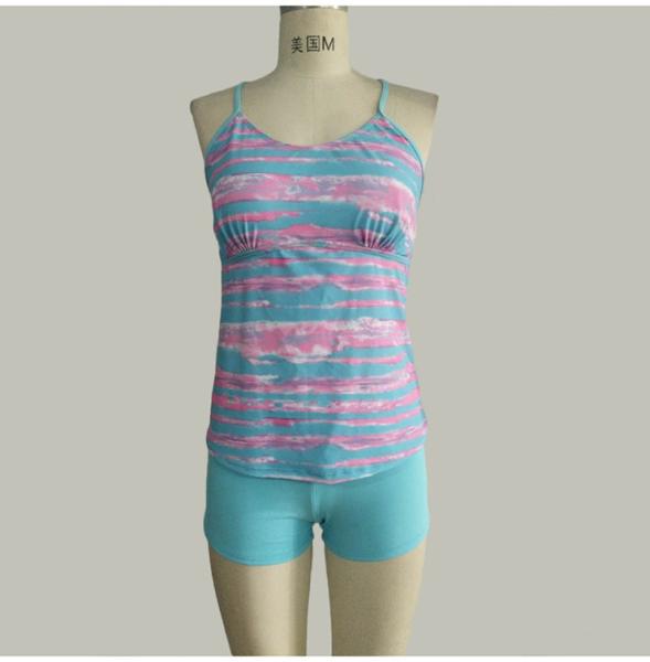 High Quality Girls Gradient Colorful 2 Piece Swimsuit Tankini Beach Wear Womens Swim Wear