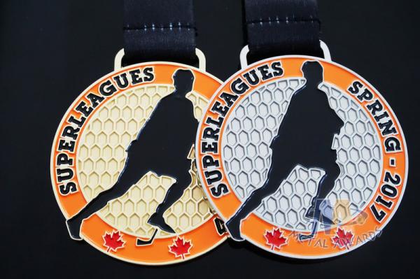 10k Custom Sports Medals With Soft Enamel Sublimated Ribbon For Canada Hockey Baseball Racking
