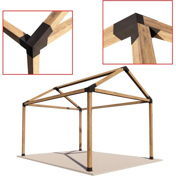 Slanted Roof Pergola DIY Bracket Kit for Iron Wood Beams and Durable Steel Support