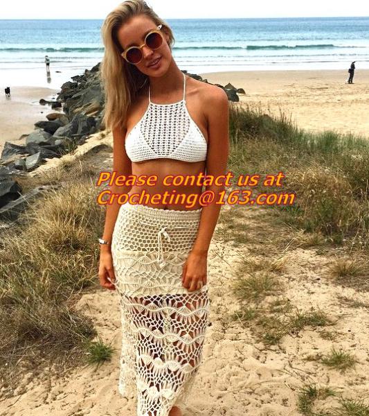 Women Knit Crochet Skirts Hollow Out Double Layer Long Skirt Women Midi Skirts Boho Beachw